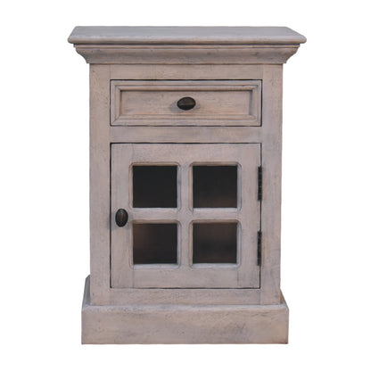 24" Gray Solid Wood And Glass Distressed Two Drawer Nightstand