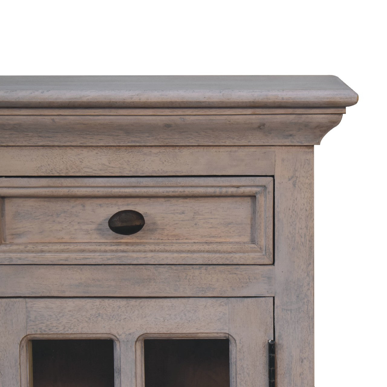 24" Gray Solid Wood And Glass Distressed Two Drawer Nightstand