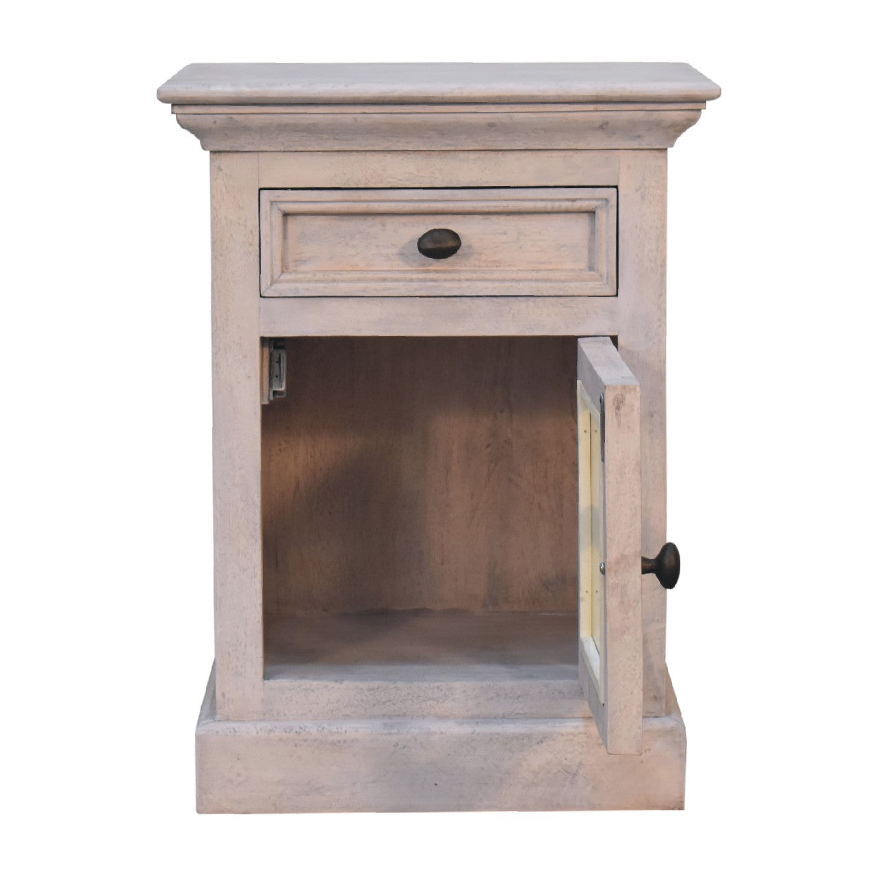 24" Gray Solid Wood And Glass Distressed Two Drawer Nightstand