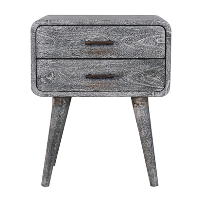 22" Gray Solid Wood Distressed Two Drawer Nightstand