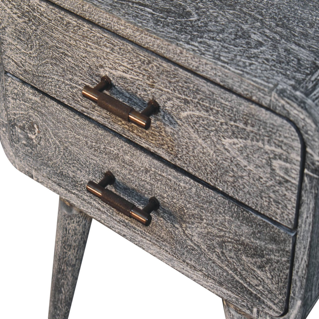 22" Gray Solid Wood Distressed Two Drawer Nightstand