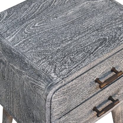 22" Gray Solid Wood Distressed Two Drawer Nightstand