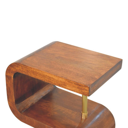 24" Chestnut And Gold Solid Wood Curved Nightstand