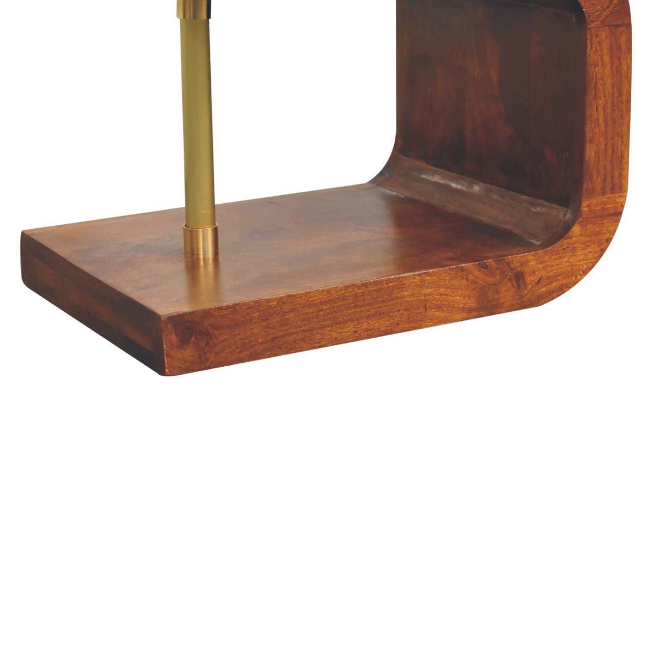 24" Chestnut And Gold Solid Wood Curved Nightstand