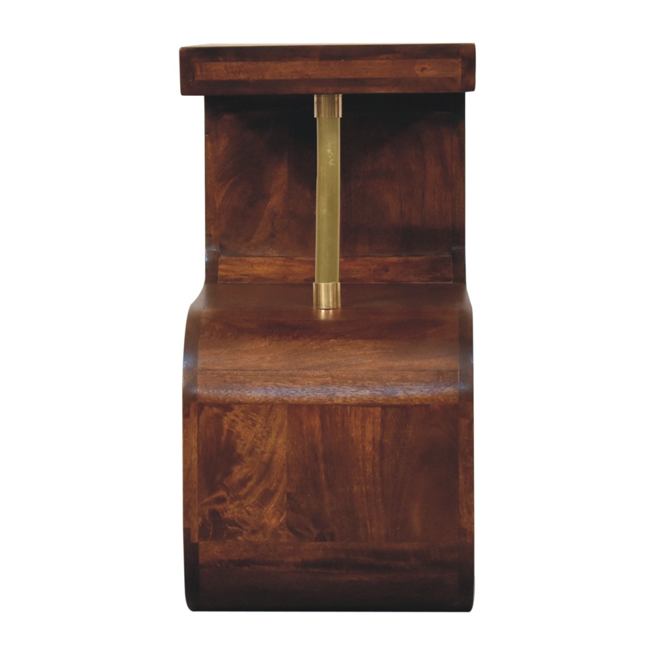 24" Chestnut And Gold Solid Wood Curved Nightstand