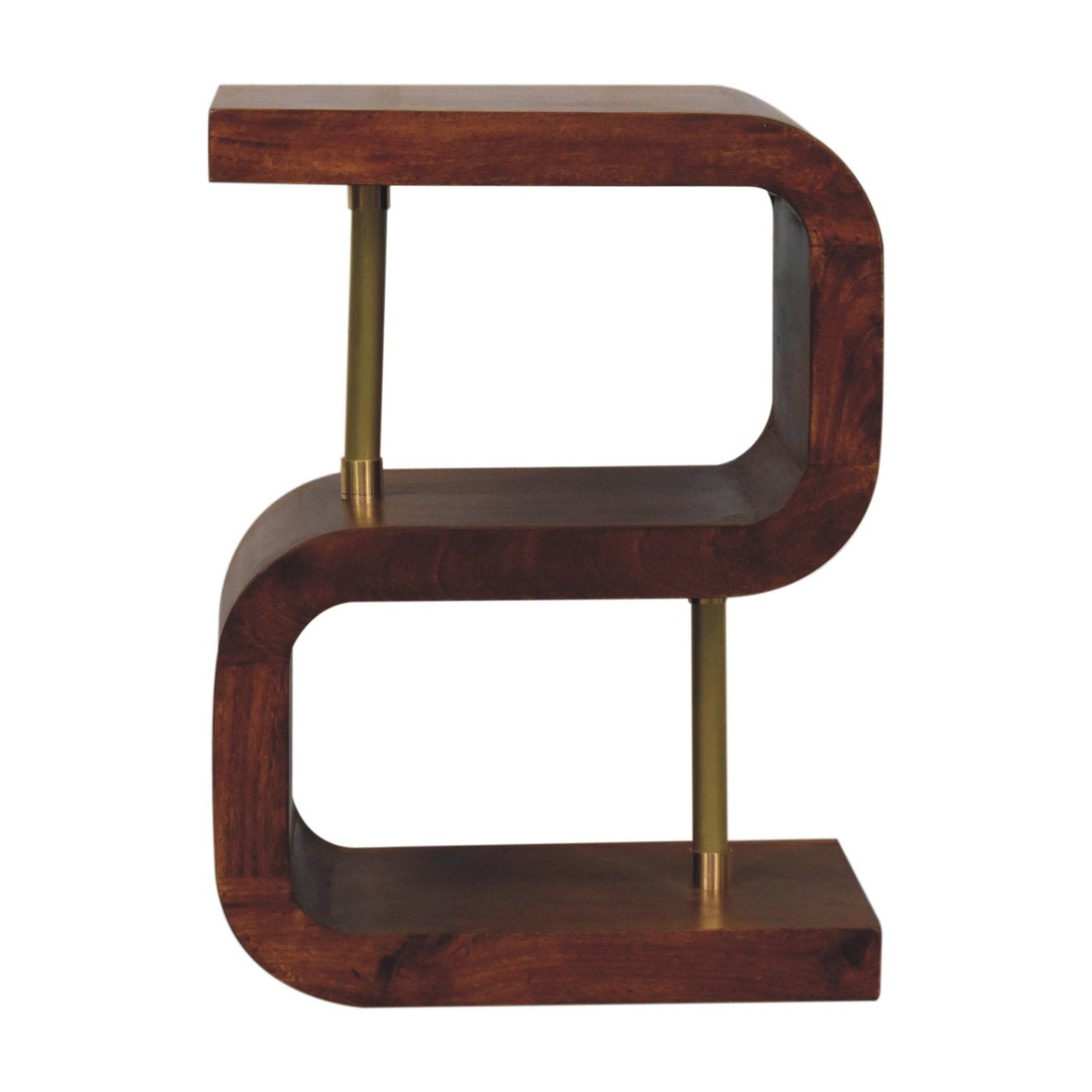 24" Chestnut And Gold Solid Wood Curved Nightstand