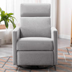 26" Gray Tufted Linen Gliding Swivel Manual Rocker Recliner