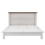 White Wood Queen Murphy Bed With USB And Drawer