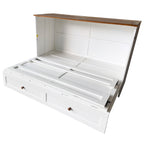 White Wood Queen Murphy Bed With USB And Drawer