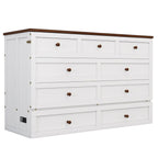 White Wood Full Murphy Bed With USB And Drawer