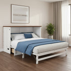 White Wood Full Murphy Bed With USB And Drawer
