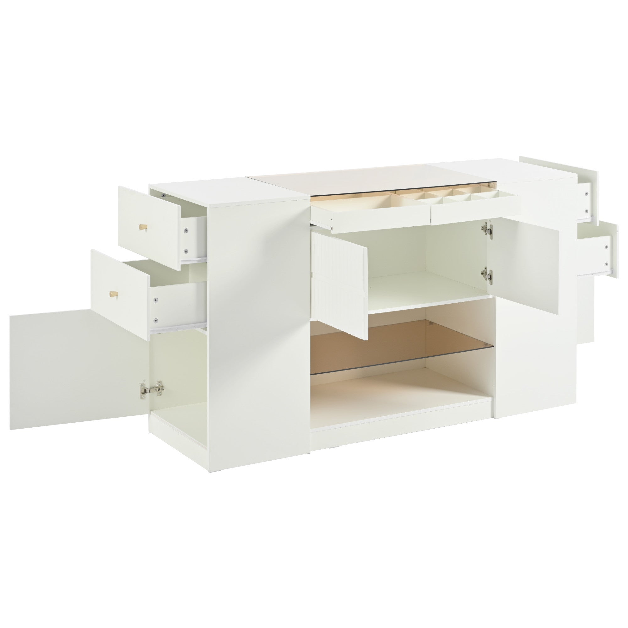 33" White Wood And Glass Six Drawer Island Vanity Dresser