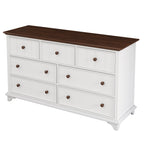 61" White And Walnut Wood Seven Drawer Captains Dresser