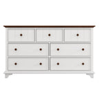 61" White And Walnut Wood Seven Drawer Captains Dresser