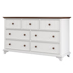61" White And Walnut Wood Seven Drawer Captains Dresser