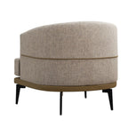 29" Beige Camel and Black Tufted Linen Solid and Manufactured Wood Barrel Chair