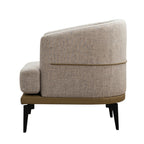 29" Beige Camel and Black Tufted Linen Solid and Manufactured Wood Barrel Chair