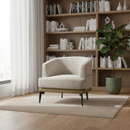 29" Beige Camel and Black Tufted Linen Solid and Manufactured Wood Barrel Chair