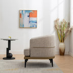 29" Beige Camel and Black Tufted Linen Solid and Manufactured Wood Barrel Chair