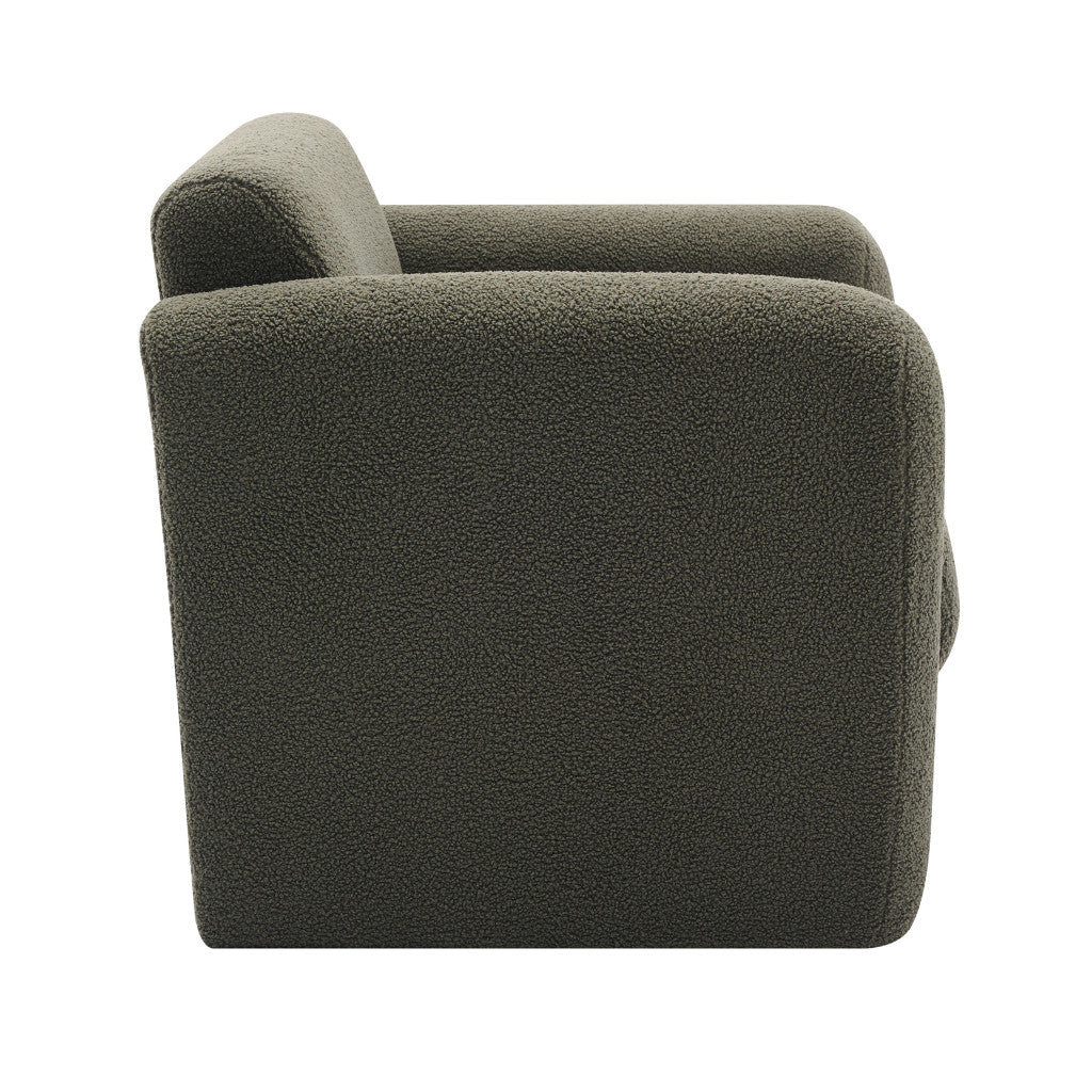 31" Olive Green Boucle Upholstered Arm Chair And Toss Pillow