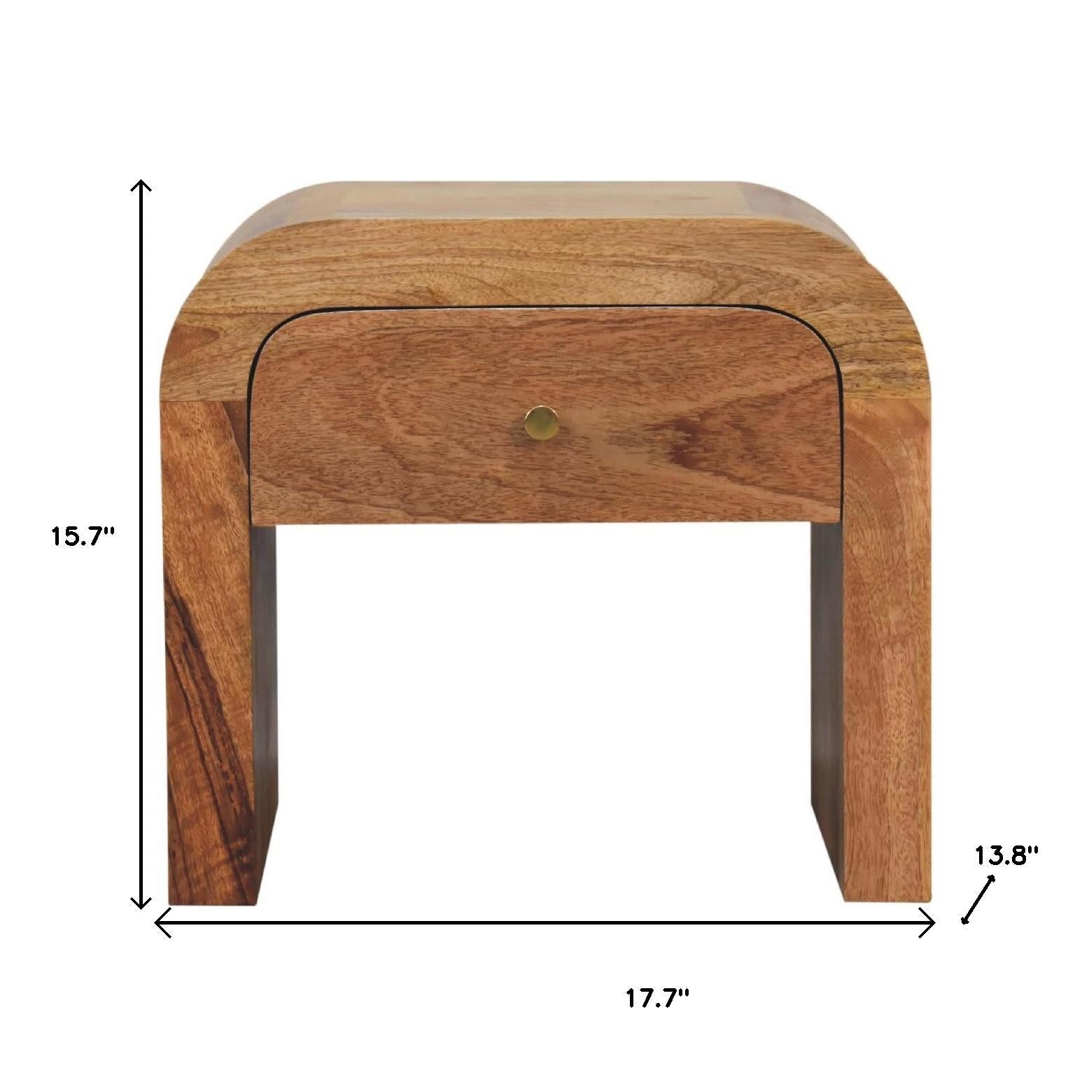 16" Brown Solid Wood One Drawer Nightstand