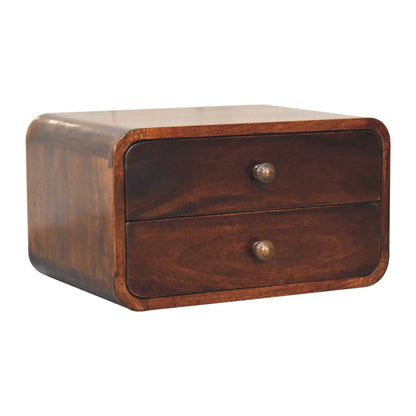 18" Brown Solid Wood Two Drawer Floating Nightstand