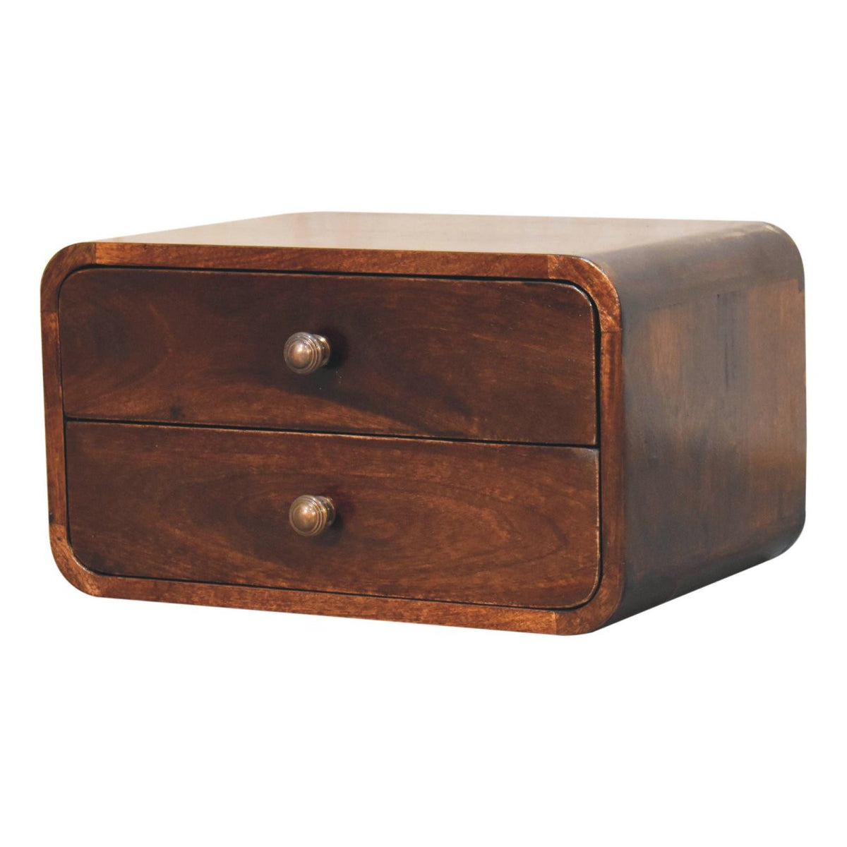 18" Brown Solid Wood Two Drawer Floating Nightstand
