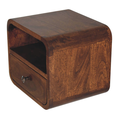 12" Brown Solid Wood Square One Drawer Floating Nightstand