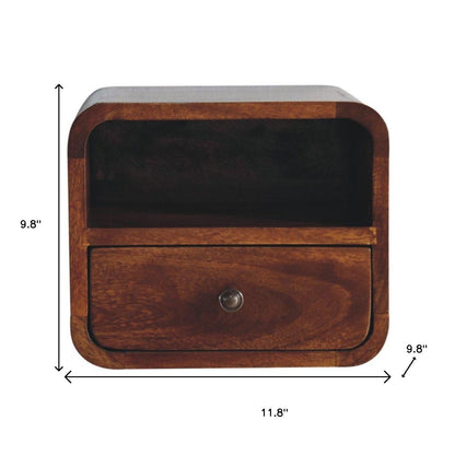 12" Brown Solid Wood Square One Drawer Floating Nightstand