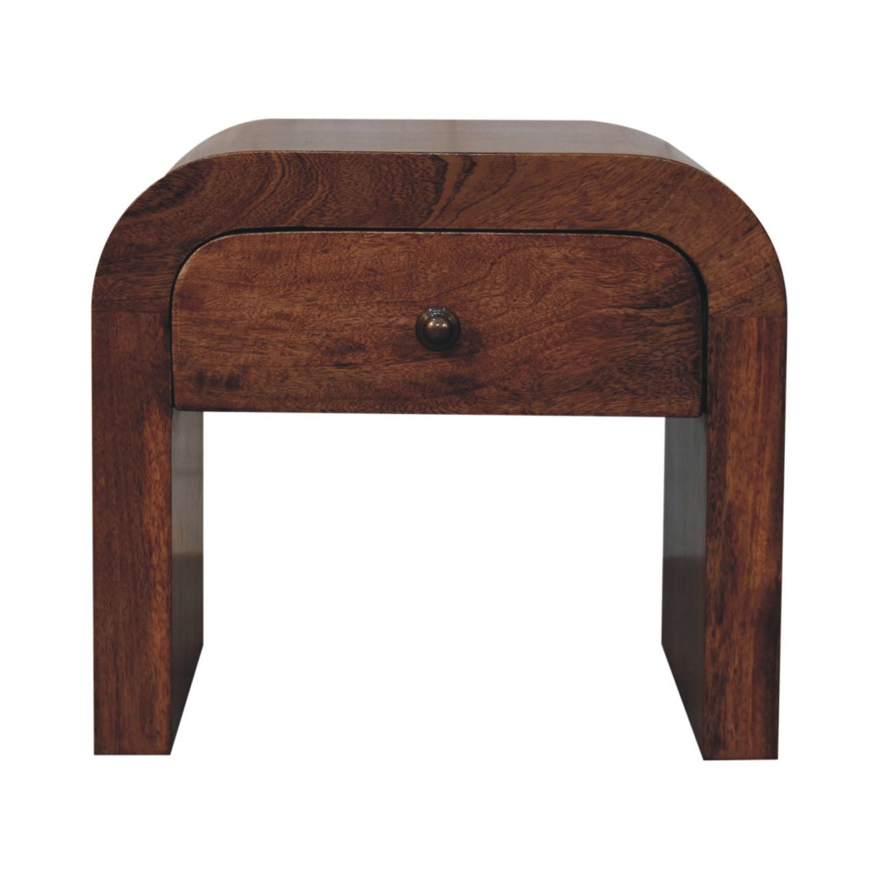 16" Brown Solid Wood One Drawer Arched Nightstand