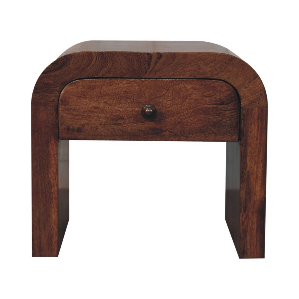 16" Brown Solid Wood One Drawer Arched Nightstand