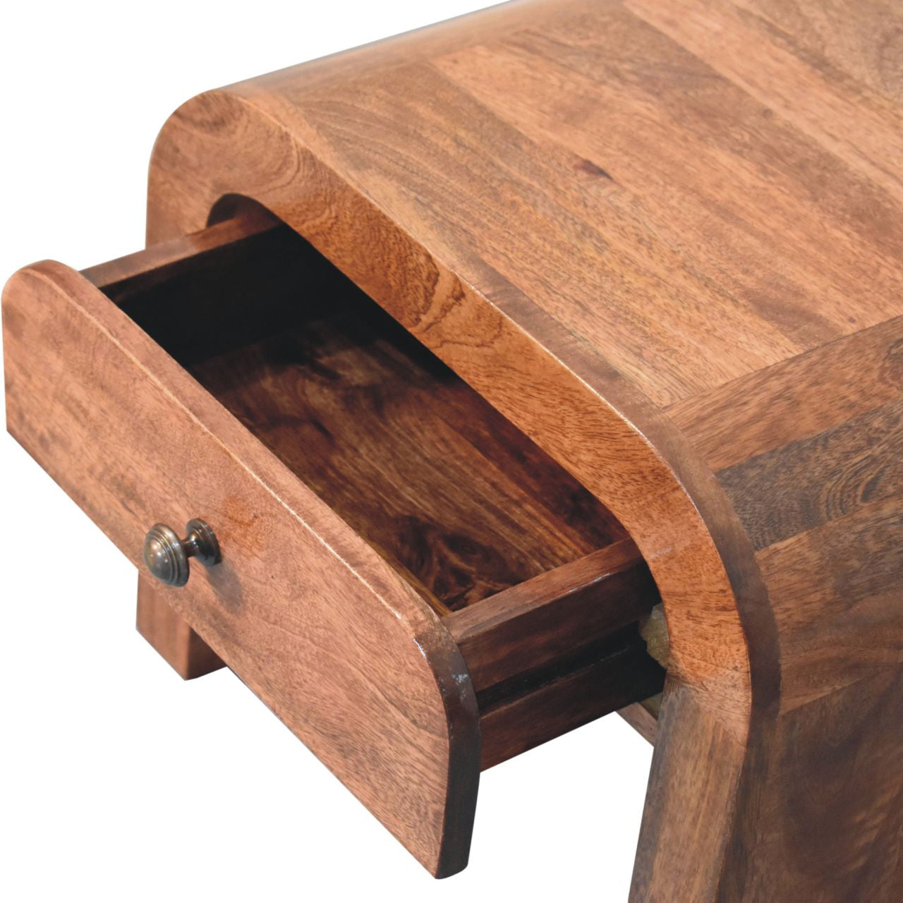 16" Brown Solid Wood One Drawer Arched Nightstand