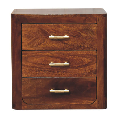 18" Brown Solid Wood Three Drawer Nightstand
