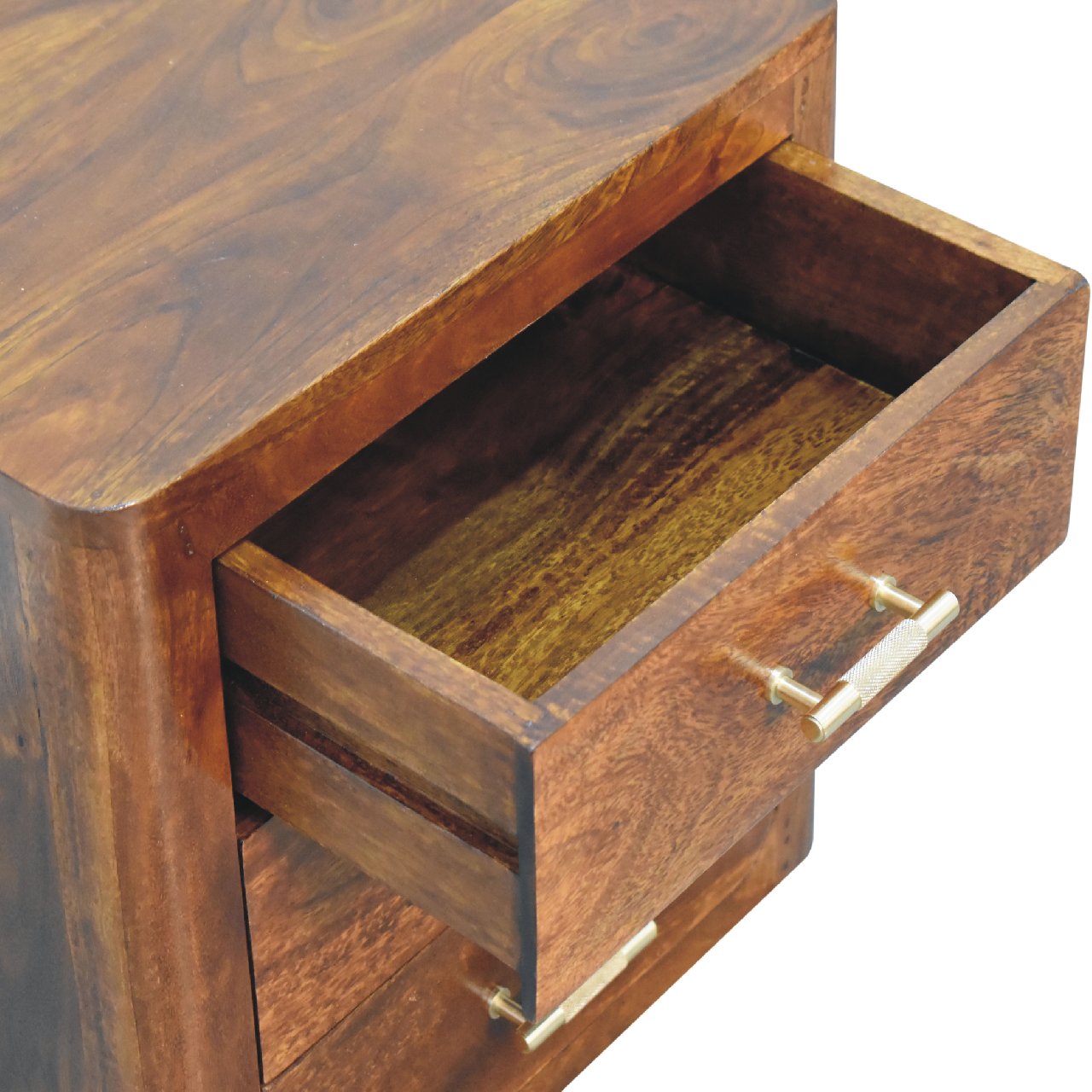 18" Brown Solid Wood Three Drawer Nightstand