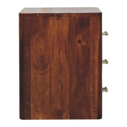 18" Brown Solid Wood Three Drawer Nightstand