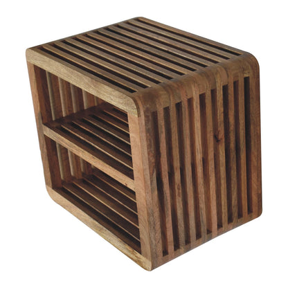 18" Brown Solid Wood Carved Geometric Floating Nightstand