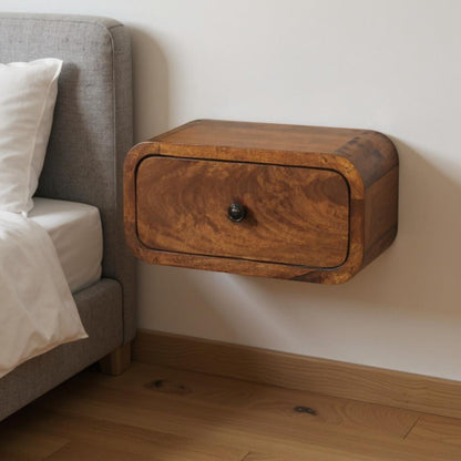 12" Chestnut Solid Wood One Drawer Floating Nightstand