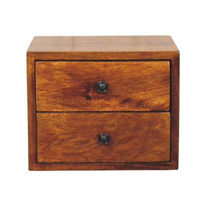 12" Chestnut Solid Wood Two Drawer Floating Nightstand