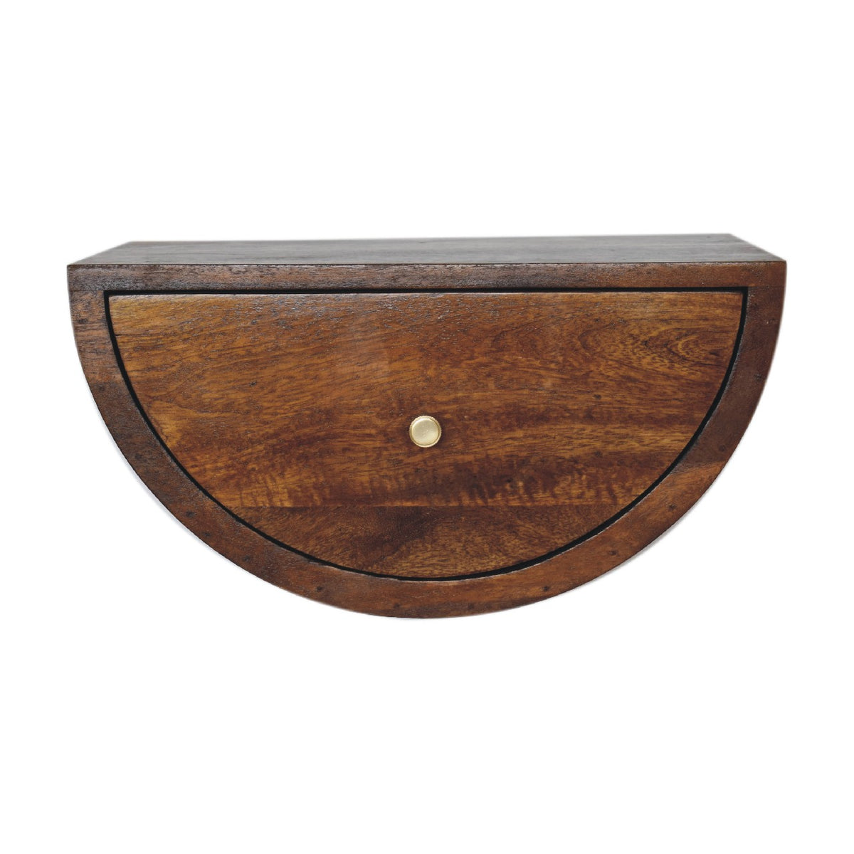 18" Chestnut Solid Wood One Drawer Half Moon Floating Nightstand