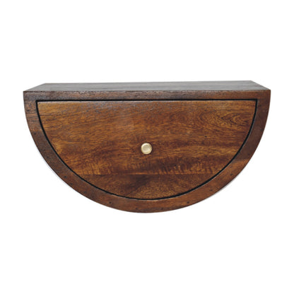 18" Chestnut Solid Wood One Drawer Half Moon Floating Nightstand