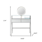 34" Silver Mirrored Glass and Stainless Steel Two Drawer Vanity Table With Mirror And Lights