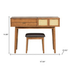 48" Brown Wood Three Drawer Vanity Table With Mirror And Seating