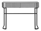 39" Silver And Black Mirrored Glass and Stainless Steel Two Drawer Vanity Table