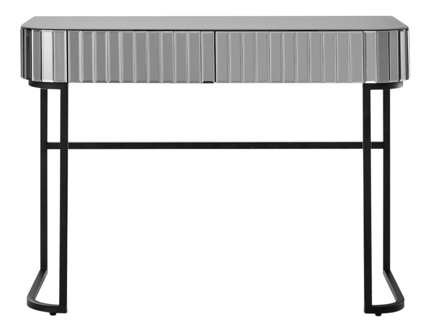 39" Silver And Black Mirrored Glass and Stainless Steel Two Drawer Vanity Table