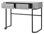 39" Silver And Black Mirrored Glass and Stainless Steel Two Drawer Vanity Table