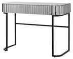 39" Silver And Black Mirrored Glass and Stainless Steel Two Drawer Vanity Table