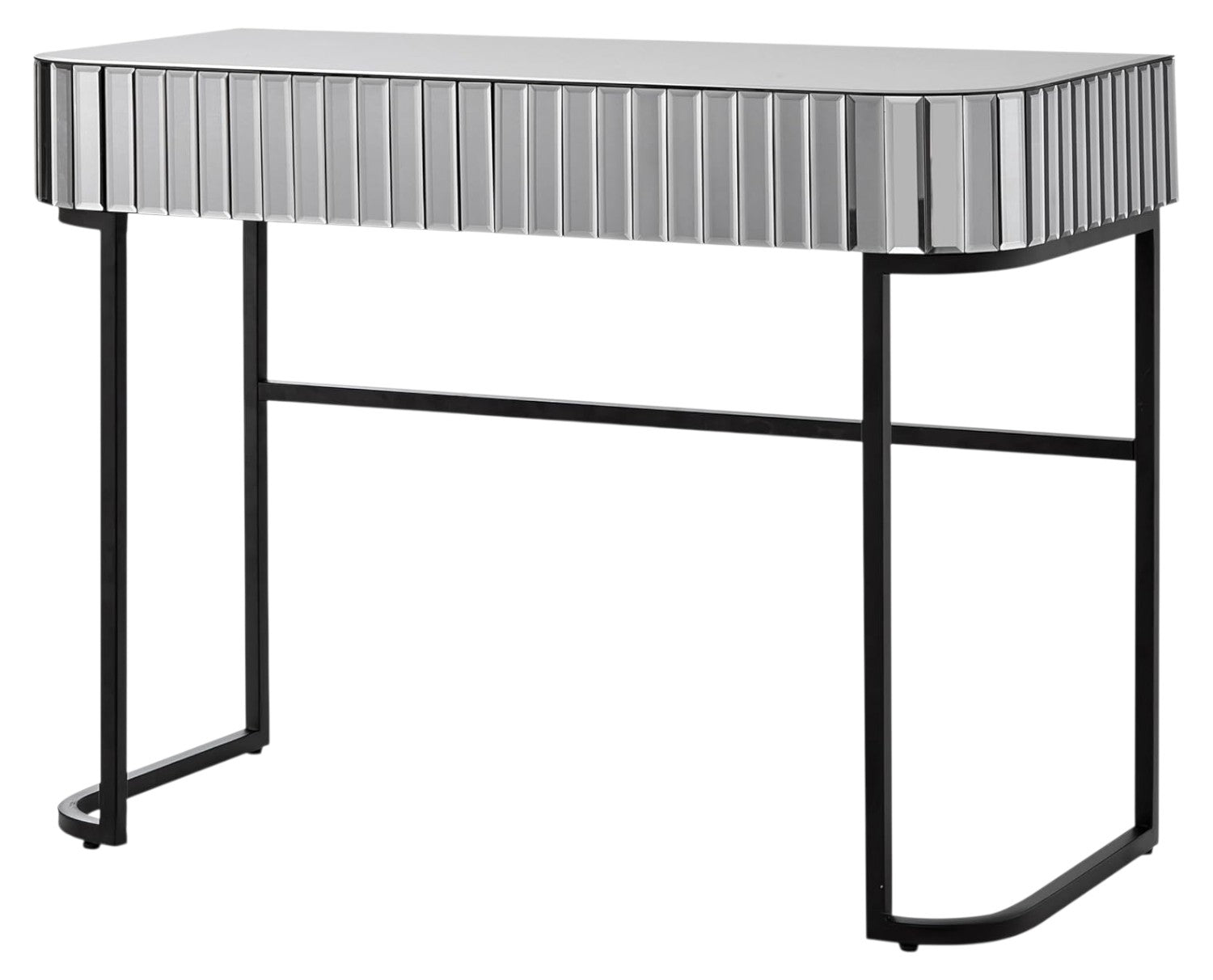 39" Silver And Black Mirrored Glass and Stainless Steel Two Drawer Vanity Table