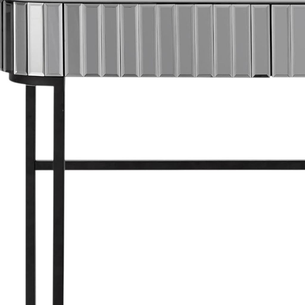 39" Silver And Black Mirrored Glass and Stainless Steel Two Drawer Vanity Table