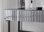 39" Silver And Black Mirrored Glass and Stainless Steel Two Drawer Vanity Table