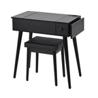 35" Black Wood Mirrored Vanity Table